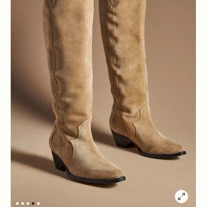 Tan Suede Knee-High Boots